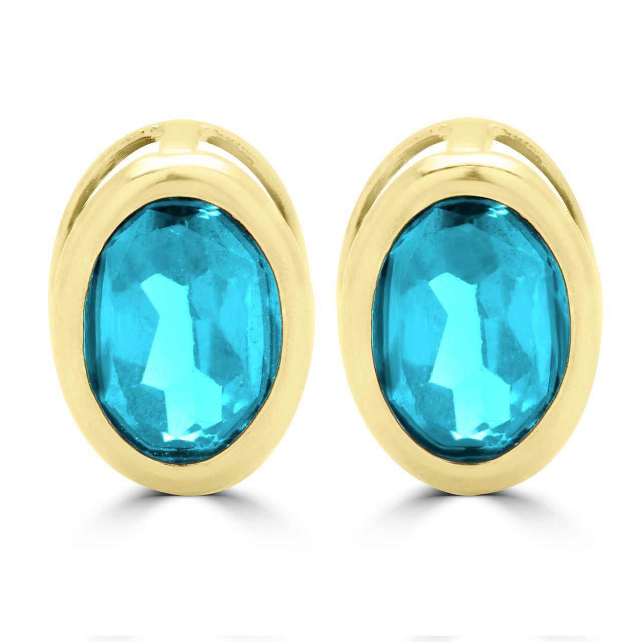 Oval Blue Topaz Stud Earrings 14K Yellow Gold 761C Bijoux Majesty
