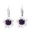 Round Cut Purple Amethyst Dangle Drop Earrings 14K White Gold  - #400-B
