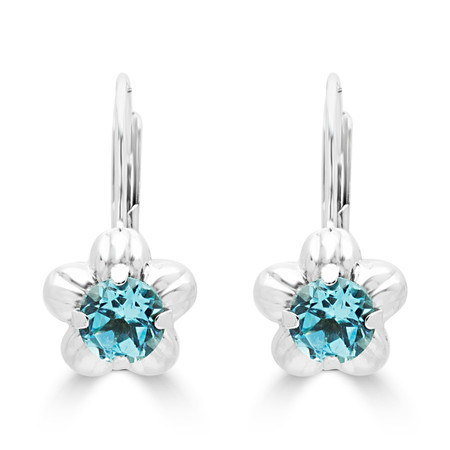 Round Cut Blue Topaz Dangle Drop Earrings 14K White Gold  - #400-C