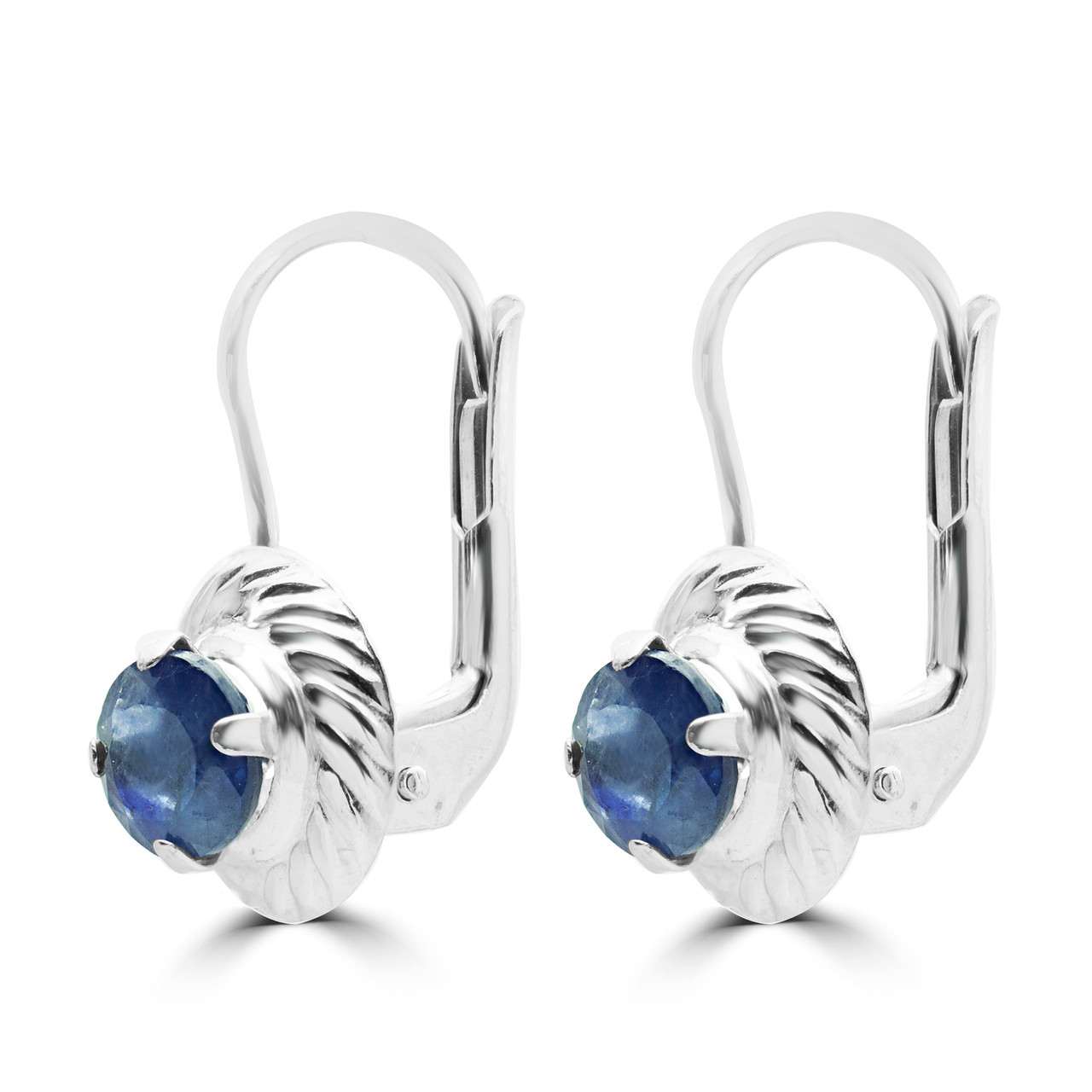 Round Cut Blue Sapphire Dangle Drop Earrings 10K White Gold 400G Bijoux Majesty