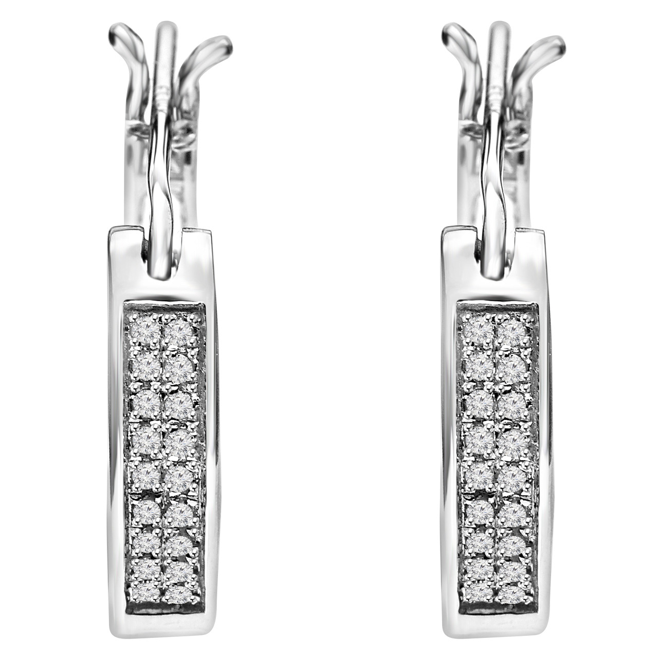 Round Cut Diamond Hoop Earrings 14K White Gold - #EAOX0887 - Bijoux Majesty