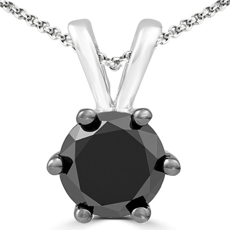 Round Cut Black Diamond Pendant 10K White Gold  With Chain - #CDPETQ9904