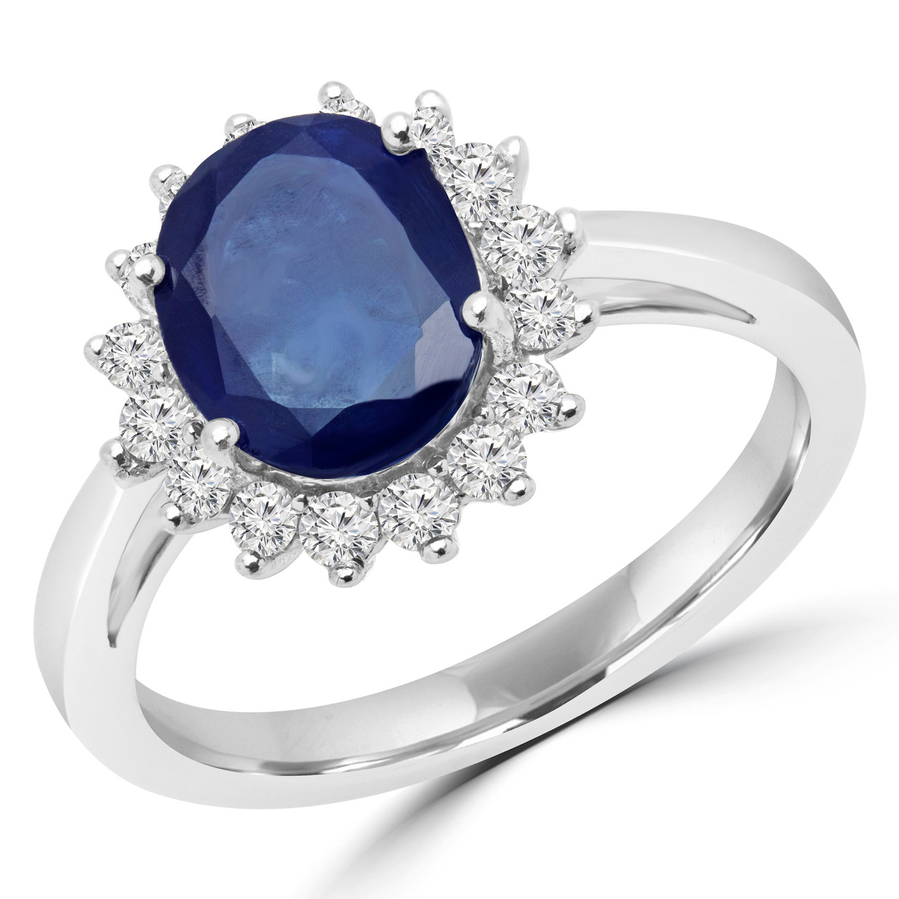 Oval Blue Sapphire Cocktail Ring 14K White Gold - #HDR6920 - Bijoux Majesty