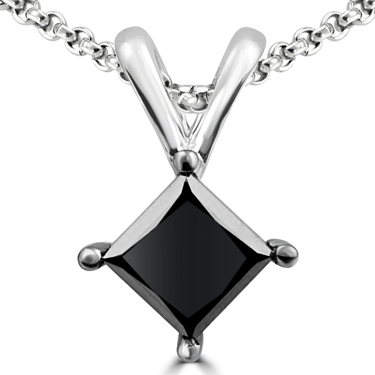 PARIKHS Round Cut Black Diamond Solitaire Pendant & Diamond Stud Set AAA Quality in White Gold 0.18 ctw