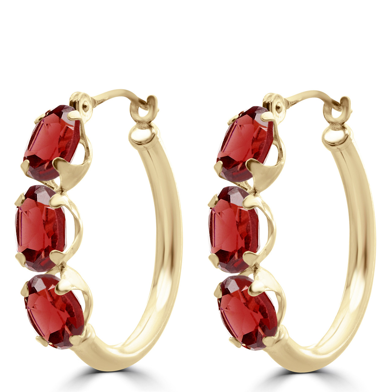 Oval Red Garnet Hoop Earrings 14K Yellow Gold - #BB-410B E250 - Bijoux  Majesty