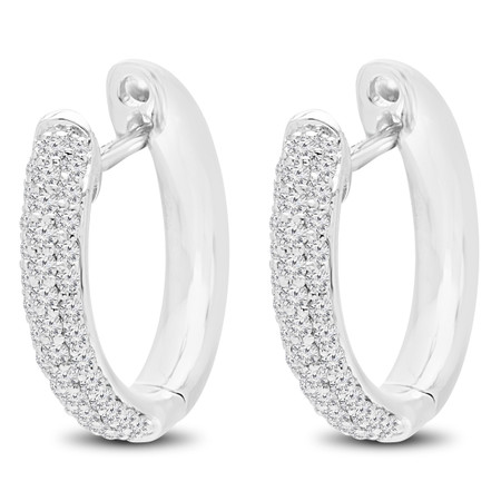 Round Cut Diamond Hoop Earrings 14K White Gold  - #HDE3402
