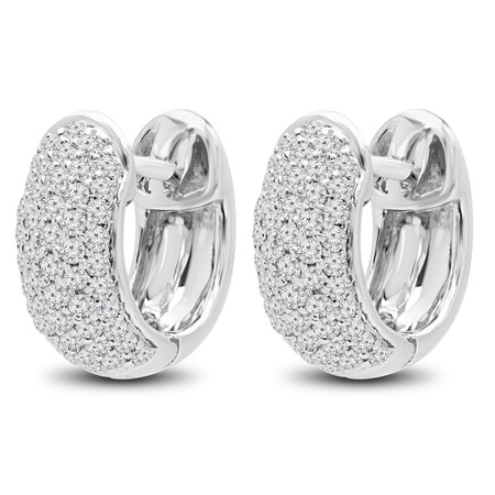 Round Cut Diamond Huggie Earrings 14K White Gold  - #HDE3445