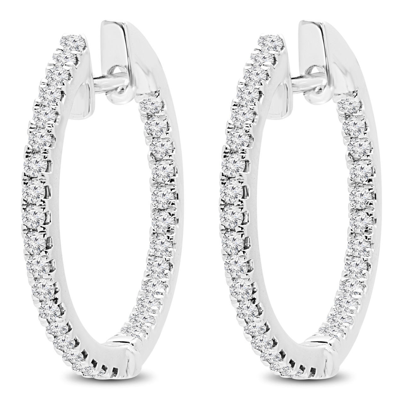 Round Cut Diamond Hoop Earrings 14K White Gold - #HDE3592 - Bijoux Majesty