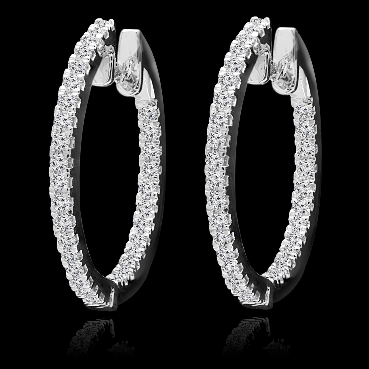 Round Cut Diamond Hoop Earrings 14K White Gold - #HDE3592 - Bijoux Majesty