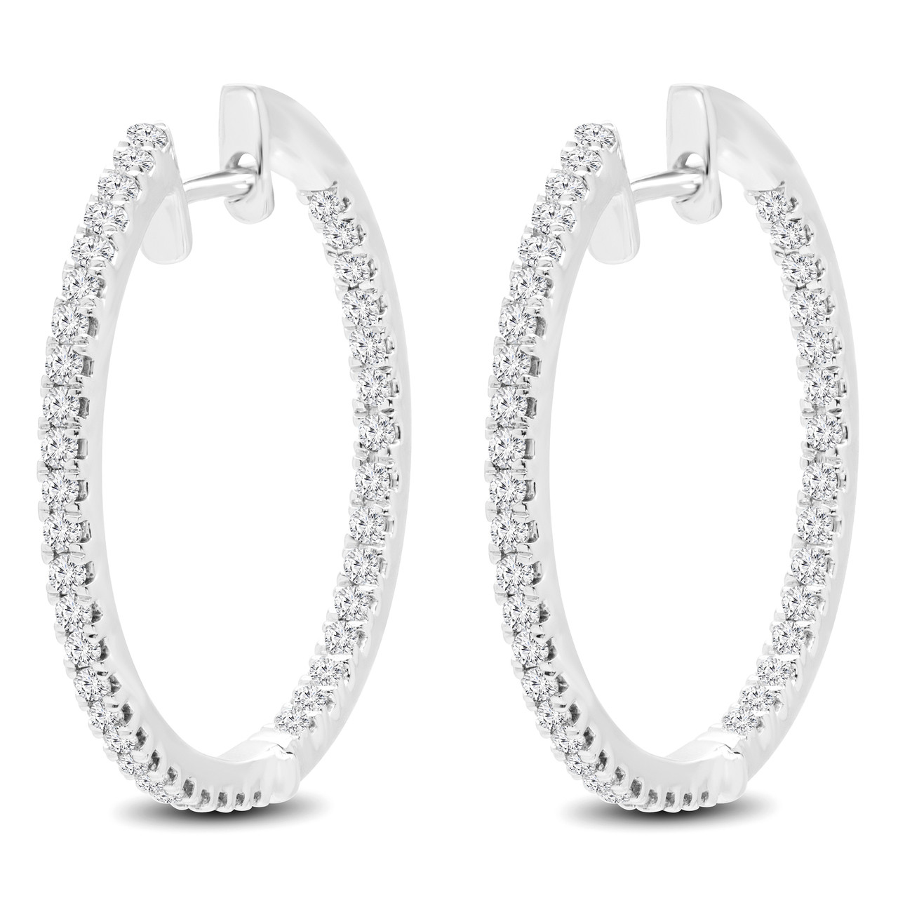 Round Cut Diamond Hoop Earrings 14K White Gold - #HDE3593 - Bijoux Majesty