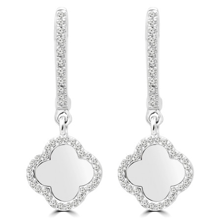 Round Cut Diamond Dangle Drop Earrings 14K White Gold  - #RDE4014
