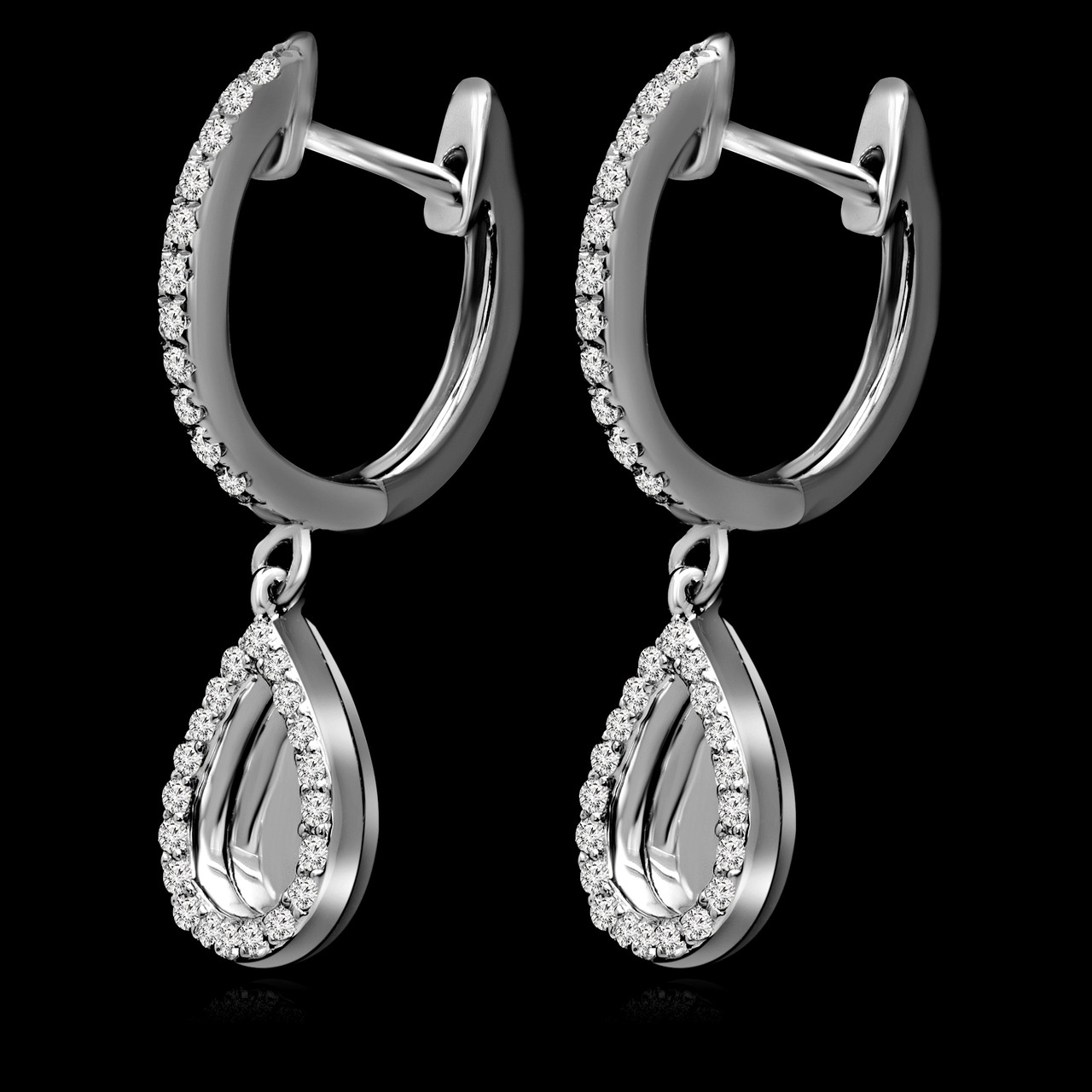 Round Cut Diamond Dangle Drop Earrings 14K White Gold RDE4017
