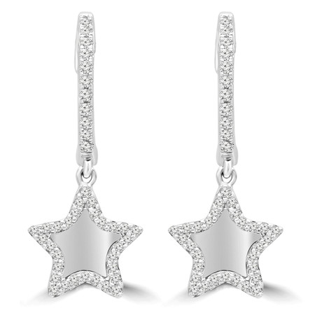 Round Cut Diamond Dangle Drop Earrings 14K White Gold  - #RDE4070