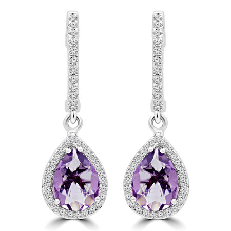 Pear Purple Amethyst Dangle Drop Earrings 14K White Gold  - #RDE4177