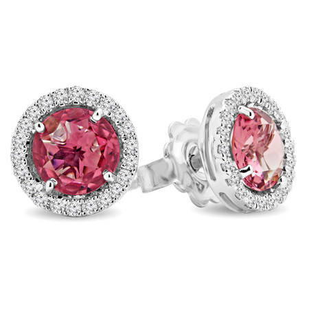 Round Cut Pink Tourmaline Stud Earrings 14K White Gold  - #RDE4268