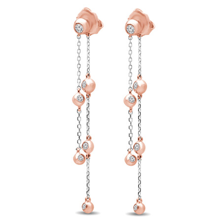 Round Cut Diamond Dangle Drop Earrings 14K Two-tone Gold  - #RDE5774