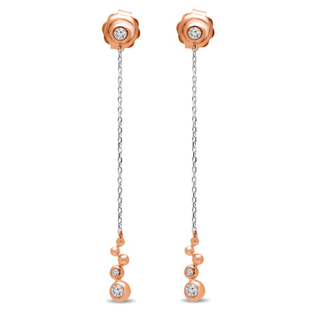 Round Cut Diamond Dangle Drop Earrings 14K Two-tone Gold  - #RDE5776