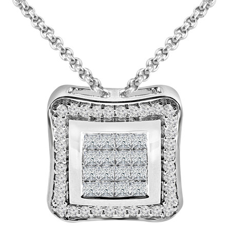 Princess Cut Diamond Pendant 14K White Gold  With Chain - #RDP1186