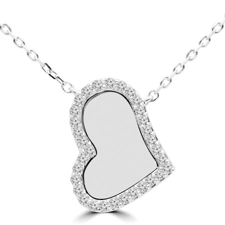 Round Cut Diamond Pendant 14K White Gold  With Chain - #RDP2975