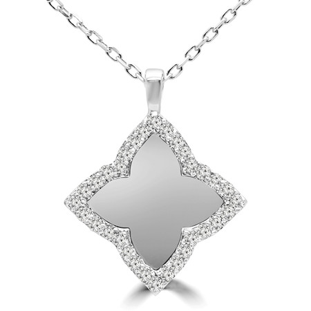 Round Cut Diamond Pendant 14K White Gold  With Chain - #RDP2976