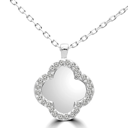 Round Cut Diamond Pendant 14K White Gold  With Chain - #RDP3017