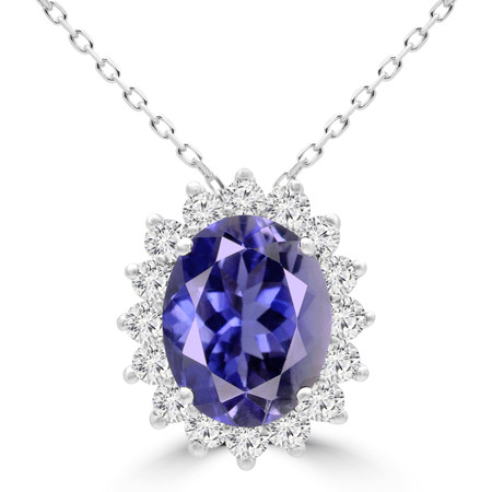 Oval Purple Iolite Pendant 14K White Gold  With Chain - #RDP3379