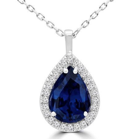 Pear Blue Sapphire Pendant 14K White Gold  With Chain - #RDP3397