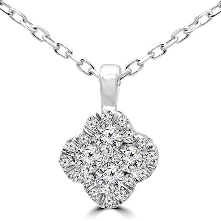 Round Cut Diamond Pendant 14K White Gold  With Chain - #RDP3530