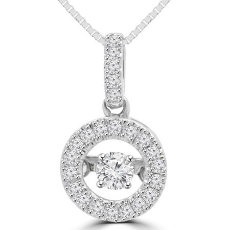 Round Cut Diamond Pendant 10K White Gold  With Chain - #SKP15329-20