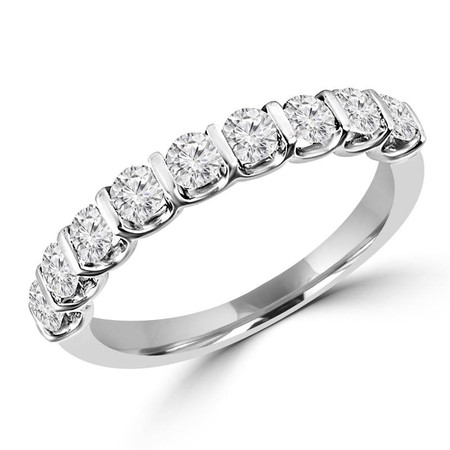 Round Cut Diamond Semi-Eternity Bar-Set Wedding Band Ring in White Gold - #HDR5498-W