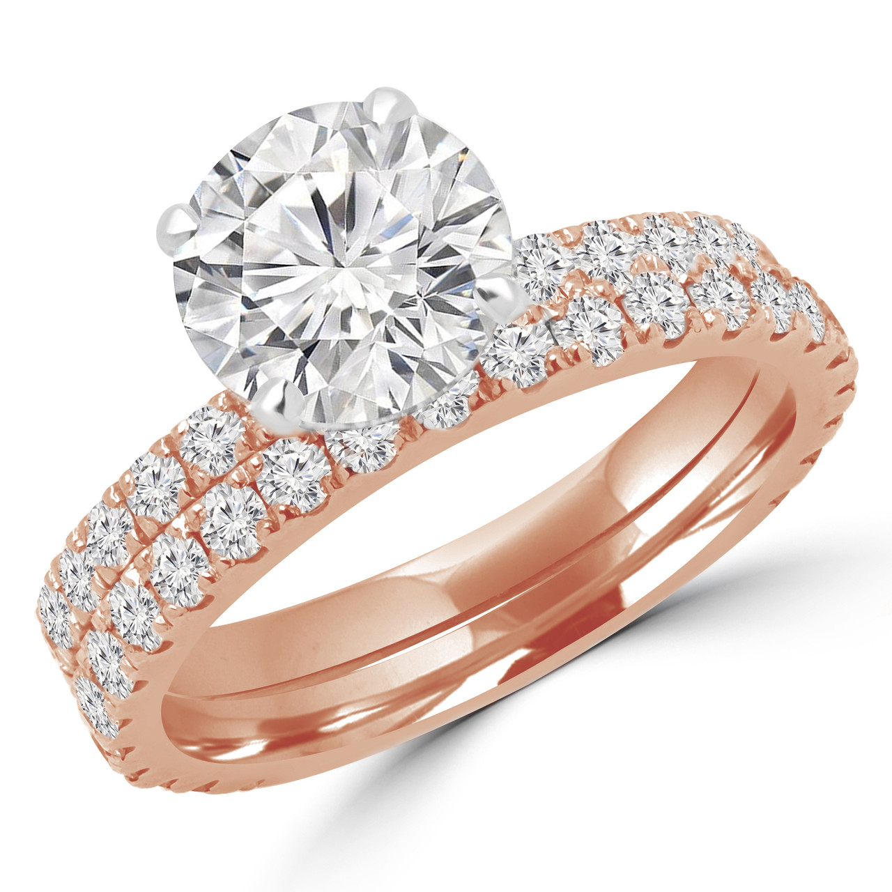 Round Cut Diamond Multi Stone 4 Prong Engagement Ring And Wedding