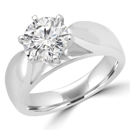 Round Cut Diamond Solitaire 6-Prong Cathedral-Set Wide-Band Engagement Ring in White Gold - #1133L-W
