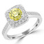 Round Cut Yellow Diamond Vintage Multi-Stone Halo 4-Prong Engagement Ring with Round Diamond Accents in White Gold - #2566L-YEL-W