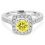 Round Cut Yellow Diamond Vintage Multi-Stone Halo 4-Prong Engagement Ring with Round Diamond Accents in White Gold - #2566L-YEL-W