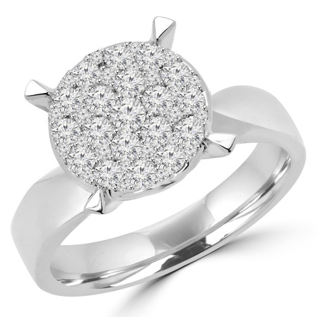 Round Cut Diamond Multi-Stone Cluster Shared-Prong Cocktail Ring in White Gold - #8610-1-W