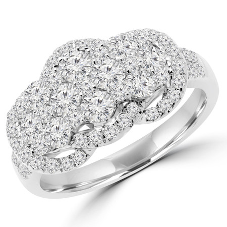 Round Cut Diamond Multi-Stone Cluster Shared-Prong Cocktail Ring in White Gold - #8901-2-W