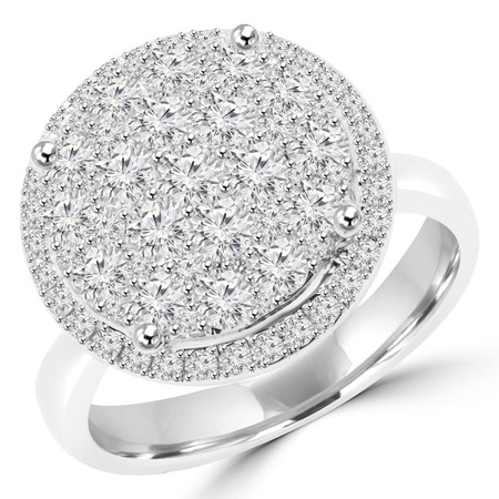 Round Cut Diamond Multi-Stone Cluster Shared-Prong Cocktail Ring in White Gold - #8965-1-W