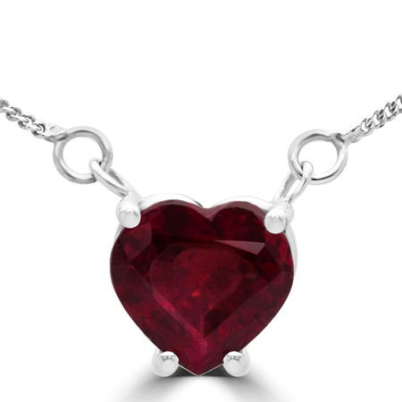 Heart Cut Red Ruby Solitaire 4-Prong Pendant Necklace with Chain in White Gold - #A0579-HEART-RED-RUBY-W
