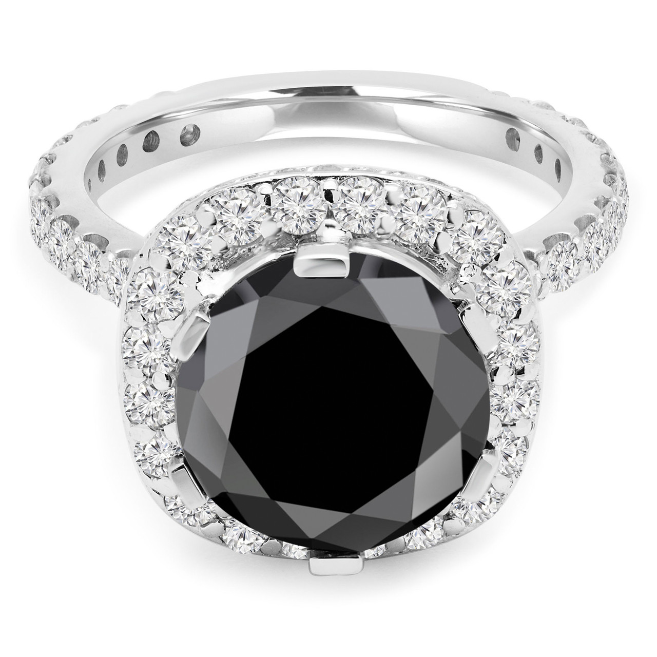 Round Cut Black Diamond Multi-Stone 6-Prong Halo Engagement Ring with Round  White Diamond Accents in White Gold - #BRAVO-BLK-W - Bijoux Majesty