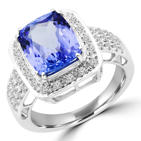 Cushion Cut Purple Tanzanite Multi-Stone 4 Double-Prong Halo Cocktail Ring with Round White Diamond Accents in White Gold - #CFQT6-CUSHION-PURPLE-TANZANITE-W