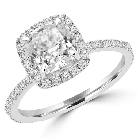 Cusion Cut Diamond Multi-Stone Halo 4-Prong Engagement Ring in White ...