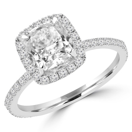 Cusion Cut Diamond Multi-Stone Halo 4-Prong Engagement Ring in White Gold - #DR-CUSHION-HALO-W
