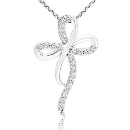 Round Cut Diamond Cross Infinity Pendant Necklace with Chain in White Gold - #GISELE-W