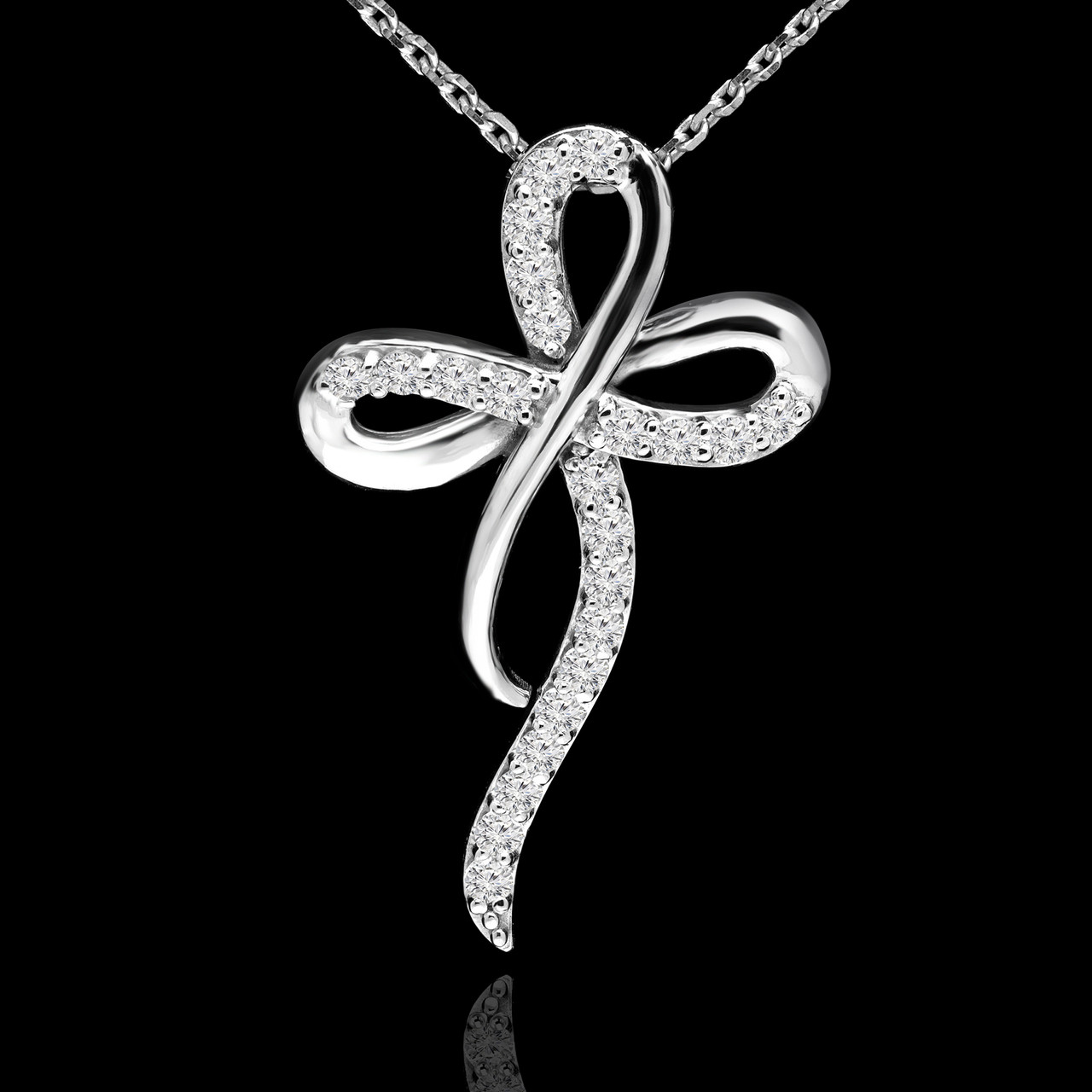 Round Cut Diamond Cross Infinity Pendant Necklace with Chain in White Gold GISELEW Bijoux