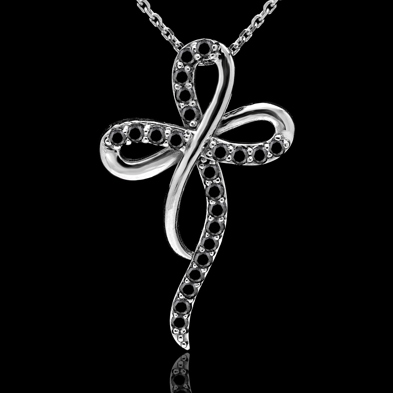 Round Cut Diamond Cross Infinity Pendant Necklace with Chain in White Gold  - #GISELE-BLK-W - Bijoux Majesty