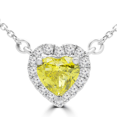 Heart Cut Yellow Diamond Multi-Stone Pendant Necklace with Round White Diamond Accents with Chain in White Gold - #HALOHEART-YELLOW-W