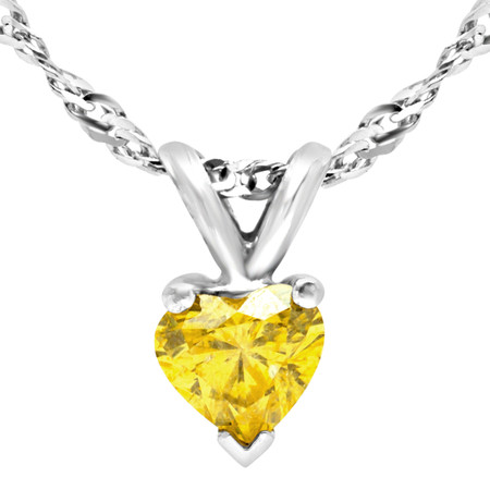 Heart Cut Yellow Diamond Solitaire Pendant Necklace with Chain in White Gold - #H750-HEART-YELLOW-W
