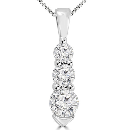 Round Cut Diamond Three-Stone Shared-Prong Pendant Necklace with Chain in White Gold - #HDP1757-W