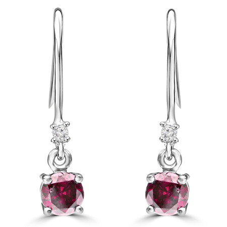 Round Cut Pink Tourmaline Multi-Stone 4-Prong Drop Dangle Earrings with Round Diamond Accent in White Gold - #HE4894-PINK-TOURMALINE-W