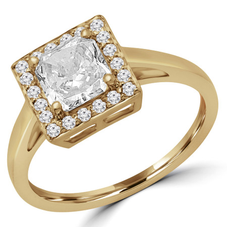 Radiant Cut Diamond Multi-Stone 4-Prong Halo Engagement Ring with Round Diamond Accents in Yellow Gold - #HR10069-RAD-Y